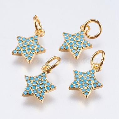 Real 18K Gold Plated Deep Sky Blue Star Brass+Cubic Zirconia Charms