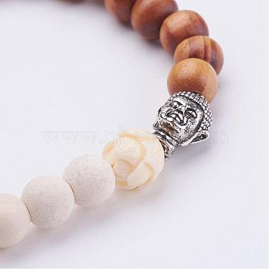 Natural Weathered Agate Beads & Woods Beads Stretch Bracelets(BJEW-JB02974)-2