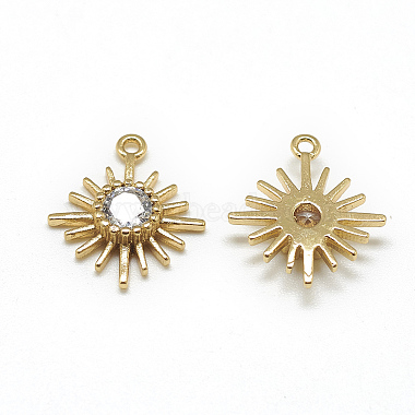 Real 18K Gold Plated Clear Flower Brass+Cubic Zirconia Charms