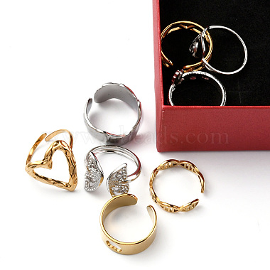 8Pcs 8 Style Triangle & Heart & Butterfly & Wave 201 & 304 Stainless Steel Open Cuff Rings Set for Men Women(RJEW-FS0001-03)-4