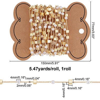 5M Brass & CCB Plastic Imitation Pearl Curb Chains(DIY-CA0002-07)-2