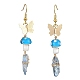 4 Pairs 4 Color Dyed Natural Quartz Crystal Nugget & Mushroom Lampwork Dangle Earrings(EJEW-TA00335)-3