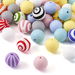 Round Food Grade Eco-Friendly Silicone Focal Beads, Mixed Color, 15mm, Hole: 2~3mm(SIL-TA0001-90)