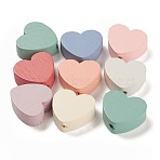 Spray Painted Natural Maple Wood Beads, Heart, Mixed Color, 16x17.5x6mm, Hole: 2mm, about 735pcs/500g(WOOD-M007-11)