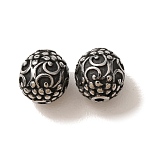 304 Stainless Steel Beads, Round with Scroll Pattern, Antique Silver, 10mm, Hole: 2mm(SA-CBA9DCB-24AS)