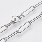 Brass Round Oval Paperclip Chain Necklace Making, with Lobster Claw Clasps, Platinum, 18.3 inch(46.5cm), Link: 15x4.5x1mm(MAK-S072-05A-P)