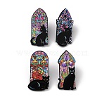 Flower & Cat Enamel Pins, Alloy Brooches, Mixed Color, 37.5~38x17.5~20mm(JEWB-Z048-06EB)