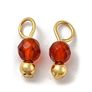 Natural Carnelian Faceted Round Charms, with Golden Tone Brass Beads and 304 Stainless Steel Loops, 12x4mm, Hole: 2.5mm(PALLOY-NH00003)
