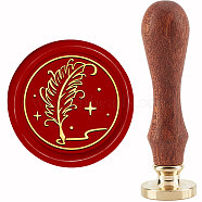Brass Wax Seal Stamp with Handle, for DIY Scrapbooking, Feather Pattern, 89x30mm(AJEW-WH0184-1120)