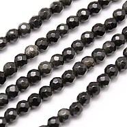 Natural Obsidian Beads Strands, Faceted, Round, Black, 4mm, Hole: 1mm, about 90pcs/strand, 15.35 inch(G-G545-25)