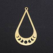 201 Stainless Steel Pendants, Laser Cut, Teardrop with Phase of the Moon, Golden, 39x21.5x1mm, Hole: 1.5mm(STAS-S105-LA260)