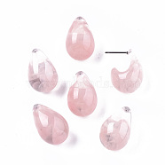 Transparent Resin Half Hoop Earrings, Stud Earrings, Imitation Gemstone Style, with Stainless Steel Pins, Teardrop, Pink, 23.5x15.5mm, Pin: 0.8mm(X-EJEW-T012-03-B03)