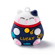 PVC Cartoon Lucky Cat Doll Pendants, for Keychains, Maneki Neko, Marine Blue, 37x32x27mm, Hole: 3mm(KY-C008-12C)