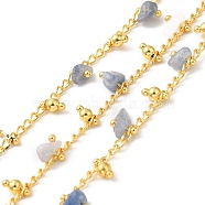 Handmade Natural Sodalite Beaded Chains, Real 18K Gold Plated Brass Twist Chains, Soldered, with Spool, Cadmium Free & Lead Free, Chain Link: 2.5x2x0.5mm, Gemstone: 7x6~10.5x4.5~mm(CHC-M024-01G-02)