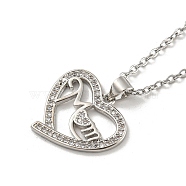 Mother's Day Brass Micro Pave Cubic Zirconia Heart Pendant Necklaces, Platinum, 16.34 inch(41.5cm)(NJEW-R263-03A-P)
