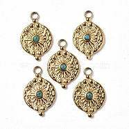 Vacuum Plating 201 Stainless Steel Natural Turquoise Pendants, Real 18K Gold Plated, Flat Round with Sun Charms, 25x16x4mm, Hole: 3mm(STAS-C064-VC868)