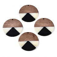 Resin & Walnut Wood Pendants, Flat Round, Black, 38x3mm, Hole: 2mm(RESI-S389-070A-A09)