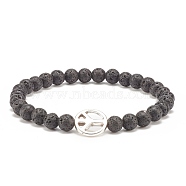 Natural Lava Rock Stretch Bracelet with Alloy Peace Sign Beaded, Essential Oil Gemstone Jewelry for Women, Inner Diameter: 2-1/8 inch(5.3cm)(BJEW-JB08309-05)