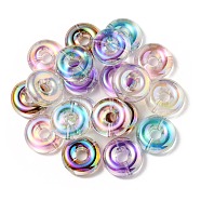 UV Plating Rainbow Iridescent Acrylic Beads, Two Tone Bead in Bead, Flat Round, Midnight Blue, 29.5x10.5mm, Hole: 3mm(X-OACR-P010-17)