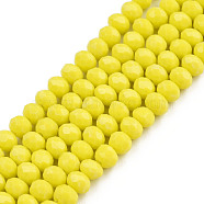 Opaque Solid Color Glass Beads Strands, Faceted, Rondelle, Yellow, 4x3mm, Hole: 0.4mm, about 123~127pcs/strand, 16.5~16.9 inch(42~43cm)(EGLA-A034-P4mm-D26)