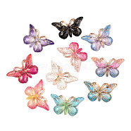 Printed Translucent Acrylic  Pendants, Golden Metal Enlaced, Butterfly, Mixed Color, 19x31.5x4.5mm, Hole: 1.4mm(OACR-T028-20)