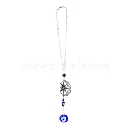 Evil Eye Alloy Lampwork Pendant Decorations, with Glass and Resin Beads, for Home Window Decoration, Moon, 435mm, pendant: 175x55x9mm(HJEW-M005-02D-AS)