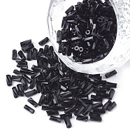 Glass Twisted Bugle Seed Beads, Black, 4.5~5x1.5~2mm, Hole: 0.8mm, about 450g/bag(SEED-S018-02A)