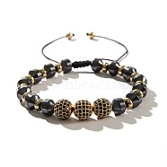 Black Gallstone Brass Micro Pave Zirconia Mesh Bead Woven bracelets for men(WN1133-1)