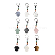 Natural & Synthetic Mixed Stone Chakra Keychain, with Iron Split Key Rings and Flat Round Alloy Charms, Hamsa Hand, 11.5cm(KEYC-F034-01)