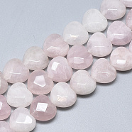 Natural Rose Quartz Beads Strands, Faceted, Heart, 14.5~15x15~15.5x7~8mm, Hole: 1.2mm, about 14pcs/strand, 7.6 inch(X-G-S357-E02-07)