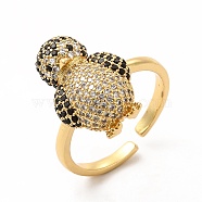 Cubic Zirconia Penguin Open Cuff Ring, Brass Jewelry for Women, Golden, US Size 7 1/4(17.5mm)(KK-A180-55G)