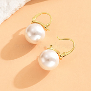 Brass Hoop Earrings, Glass Pearls Round Beads Earrings, Real 18K Gold Plated, 23x14mm(MH3265-1)