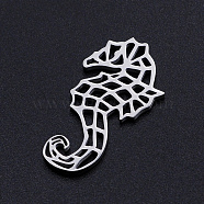 201 Stainless Steel Filigree Joiners Links, Laser Cut, Sea Horse, Stainless Steel Color, 26.5x14x1mm(STAS-S105-JN870-1)