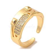 Rack Plating Brass Micro Pave Clear Cubic Zirconia Cuff Rings for Women, Long-Lasting Plated, Cadmium Free & Lead Free, Real 18K Gold Plated, 8.5mm(RJEW-G325-13H-G)