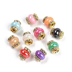 Brass Beads, with Rhinestone & Resin, Golden, Mixed Color, 14.5x13.5mm, Hole: 3.5mm(KK-H490-05G)