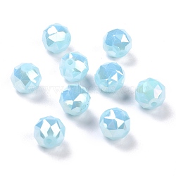 Electroplate Opaque Glass Beads, Rainbow Plated, Faceted, Round, Sky Blue, 10x9.5mm, Hole: 1.4mm(EGLA-B003-02A-02)