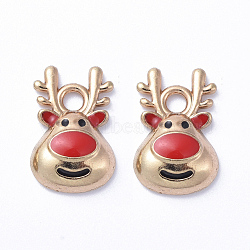 Golden Plated Alloy Enamel Charms, for Christmas, Elk, Colorful, 14x9x3mm, Hole: 2mm(X-ENAM-D040-E01-G)