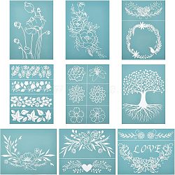 Olycraft Self-Adhesive Silk Screen Printing Stencil, for Painting on Wood, DIY Decoration T-Shirt Fabric, Flower/Rose, Sky Blue, 28x22cm, 9sheets/set(DIY-OC0003-79A)