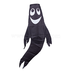 Polyester Windsock for Halloween, Outdoor Hanging, Ghost, Black, 100cm(AJEW-WH0126-33A)