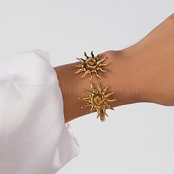 304 Stainless Steel Cuff Bangles for Women, Sun, Golden, Inner Diameter: 2-1/2x2-1/4 inch(6.35x5.55cm)(BJEW-Z157-01G-01)