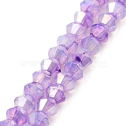 Imitation Jade Glass Beads Strands, AB Color Plated, Faceted, Bicone, Medium Purple, 4.5x4mm, Hole: 1mm, about 89~100pcs/strand, 13.31''~14.25''(33.8~36.2cm)(GLAA-P058-02A-04)