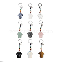 Natural & Synthetic Mixed Stone Chakra Keychain, with Iron Split Key Rings and Flat Round Alloy Charms, Hamsa Hand, 11.5cm(KEYC-F034-01)