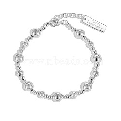 S925 Sterling Silver Round Beaded Bracelets, Silver, 6-3/4 inch(17cm)(BJEW-M311-02)
