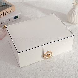 High Capacity Imitation Leather Jewelry Storage Boxes, Multi-Layer Jewelry Organizer Case for Rings, Earrings, Necklaces, Rectangle, White, 17x23x9cm(PW-WG27605-03)