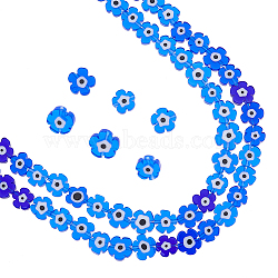 2 Strands Handmade Evil Eye Lampwork Beads Strands, Flower, Blue, 7~9.5x7~9x2.5~3mm, Hole: 1mm, about 54pcs/strand, 16.14 inch(41cm)(LAMP-NB0001-81)