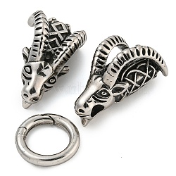 Tibetan Style 304 Stainless Steel Spring Gate Rings, Manual Polishing, Antique Silver, 68mm(FIND-Z046-03AS-02)