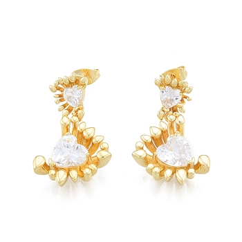 Clear Cubic Zirconia Heart Dangle Stud Earrings, Brass Jewelry for Women, Golden, 30x15x6mm, Pin: 0.6mm
