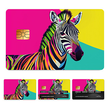 Plastic Waterproof Card Stickers, Self-adhesion Card Skin for Bank Card Decor, Rectangle, Zebra, 140x190mm