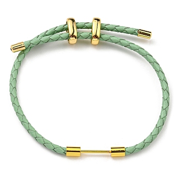 Brass Column Bar Link Bracelet with Leather Cords, Adjustable Bracelet for Women, Dark Sea Green, Inner Diameter: 5/8~3 inch(1.6~7.5cm)