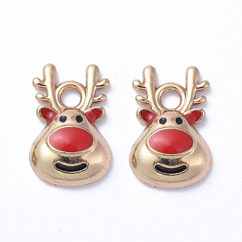 Golden Plated Alloy Enamel Charms, for Christmas, Elk, Colorful, 14x9x3mm, Hole: 2mm